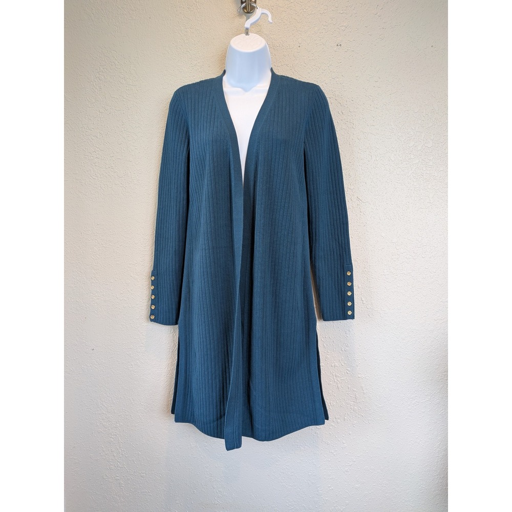 Talbots Women's XS Teal Blue Ribbed Knit Long Sleeve‎ Duster Cardigan Oversized